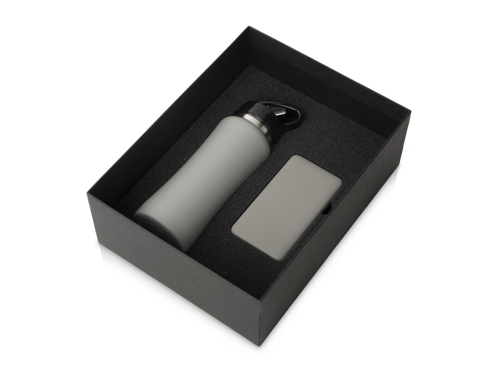 Подарочный набор с бутылкой для воды и повербанком С1, 5000 mAh, серый-0