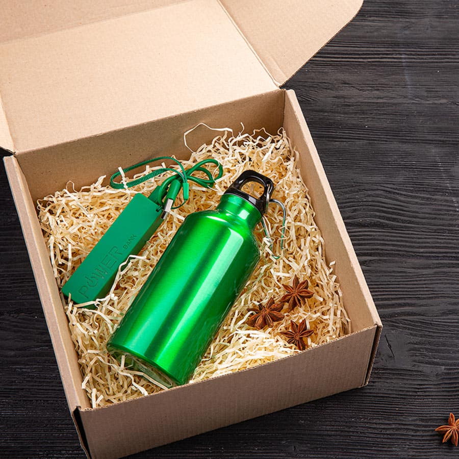 Набор подарочный ENERGYHINT: зарядное устройство, бутылка, коробка, стружка, зеленый, зеленый-2