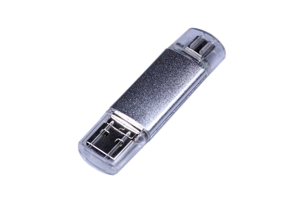 USB-флешка на 32 Гб c двумя дополнительными разъемами MicroUSB и TypeC, серебро-0
