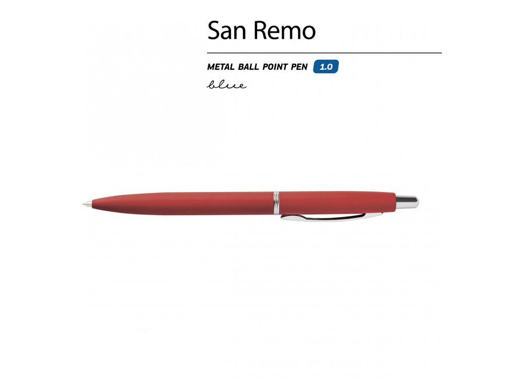 Ручка SAN REMO шариковая, автоматическая, красный  металлический корпус 1.00 мм, синяя-1