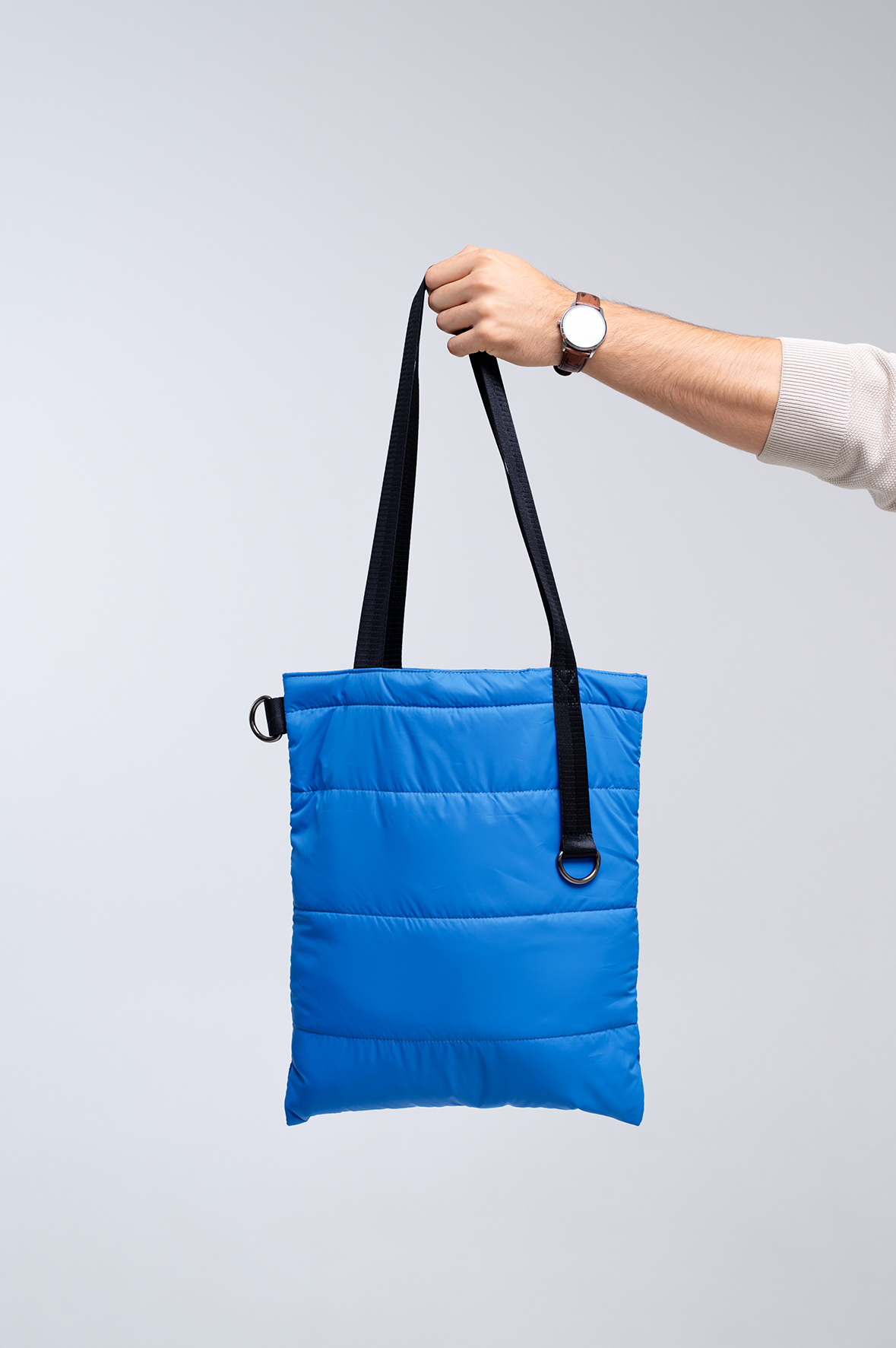 Шоппер Superbag Bubble, стёганый, с магнитной кнопкой (голубой с черным)-5