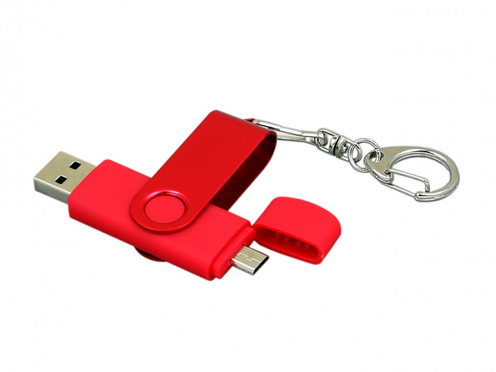 Флешка с поворотным механизмом, c дополнительным разъемом Micro USB, 16 Гб, красный-1