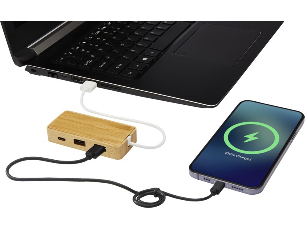 USB-концентратор Tapas из бамбука, натуральный-3