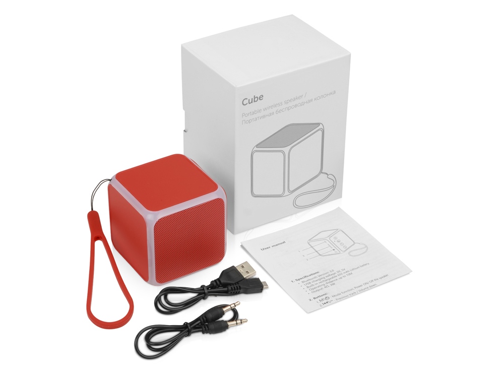 Портативная колонка Cube с подсветкой, красный-8
