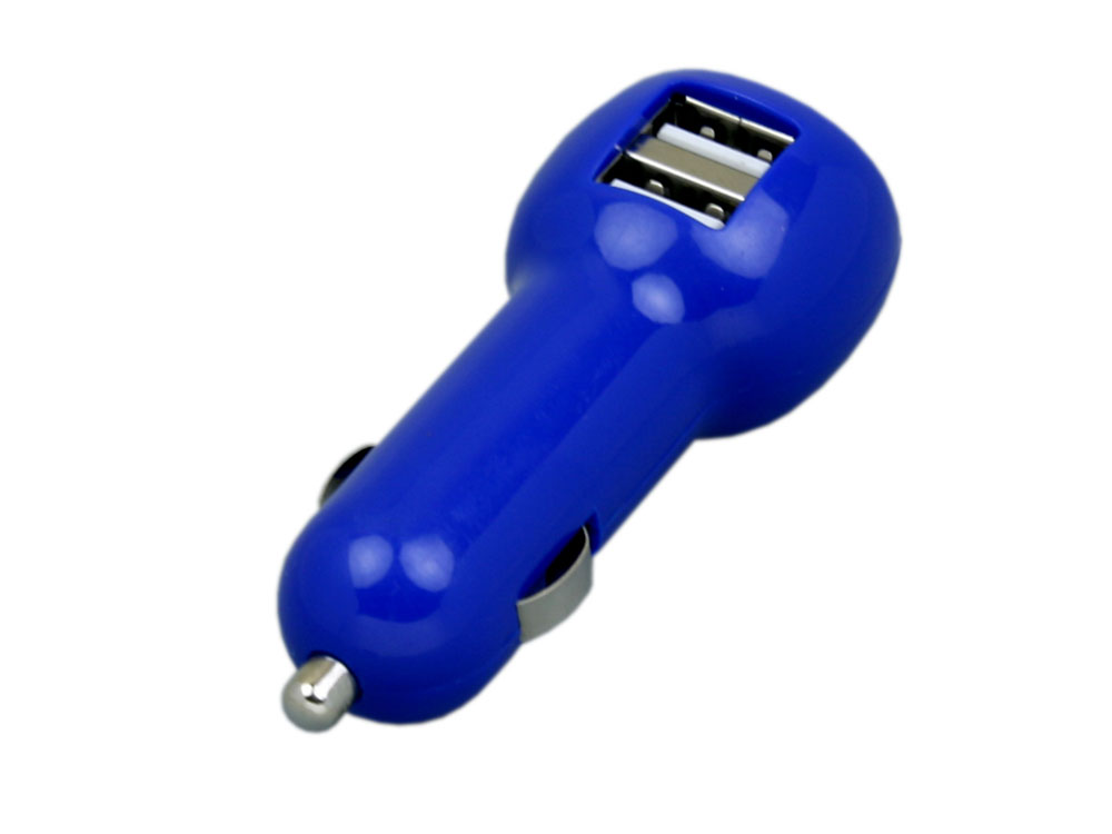 Автомобильная зарядка CC-01, 2 USB порта, синий цвет.-0