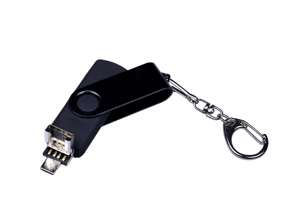 USB-флешка на 16 Гб 3 в 1 поворотный механизм, c двумя дополнительными разъемами MicroUSB и TypeC C с одноцветным металлическим клипом, черный-2