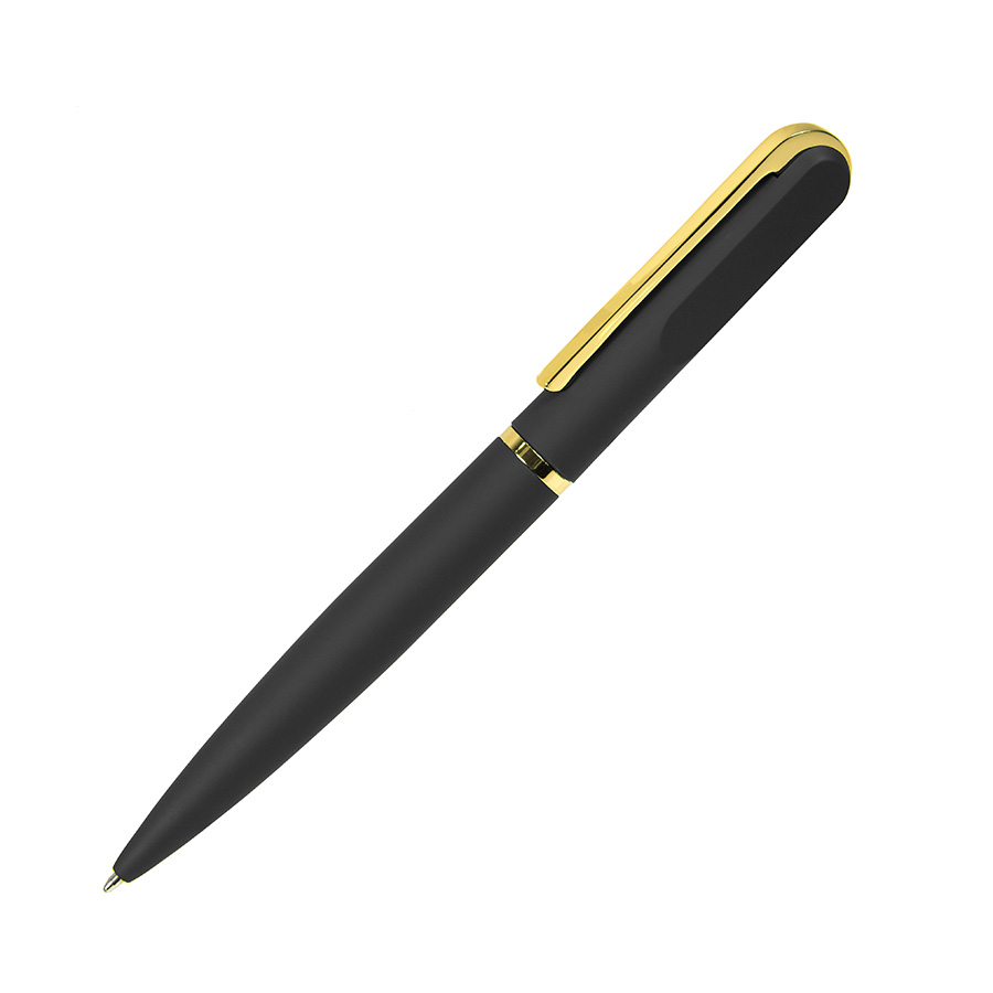 Ручка шариковая FARO, покрытие soft touch, черный, золотистый-0
