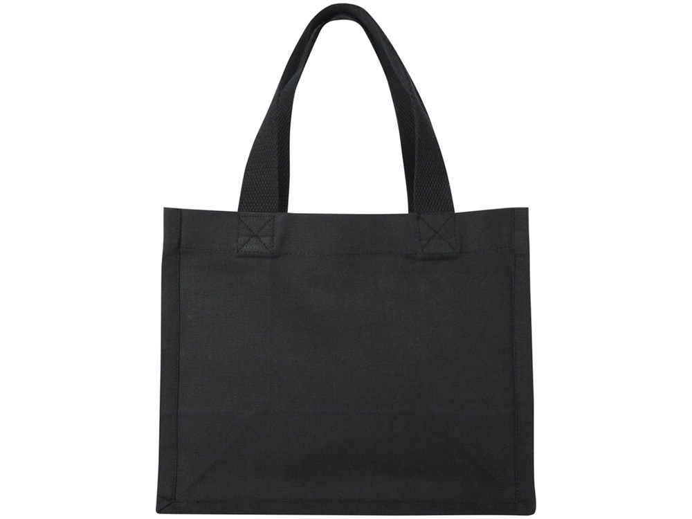 Мини эко-сумка Odessa с клинчиком, изготовленная из переработанного хлопка, сертифицированного согласно GRS, плотностью 220 г/м², объемом 9 л - сплошной черный-2