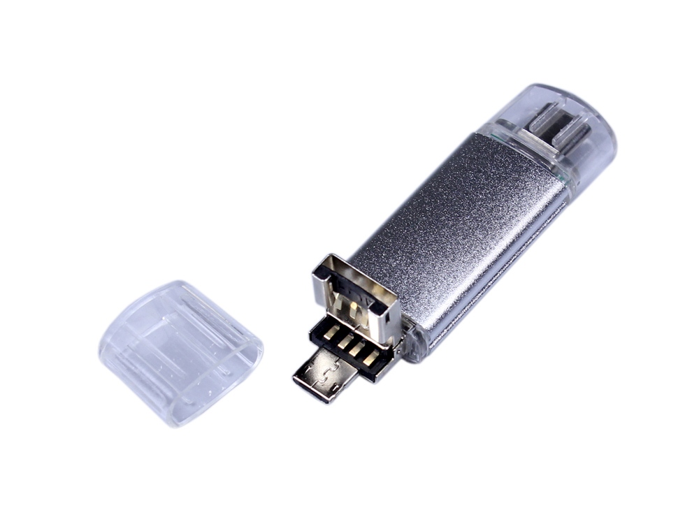 USB-флешка на 32 Гб c двумя дополнительными разъемами MicroUSB и TypeC, серебро-2
