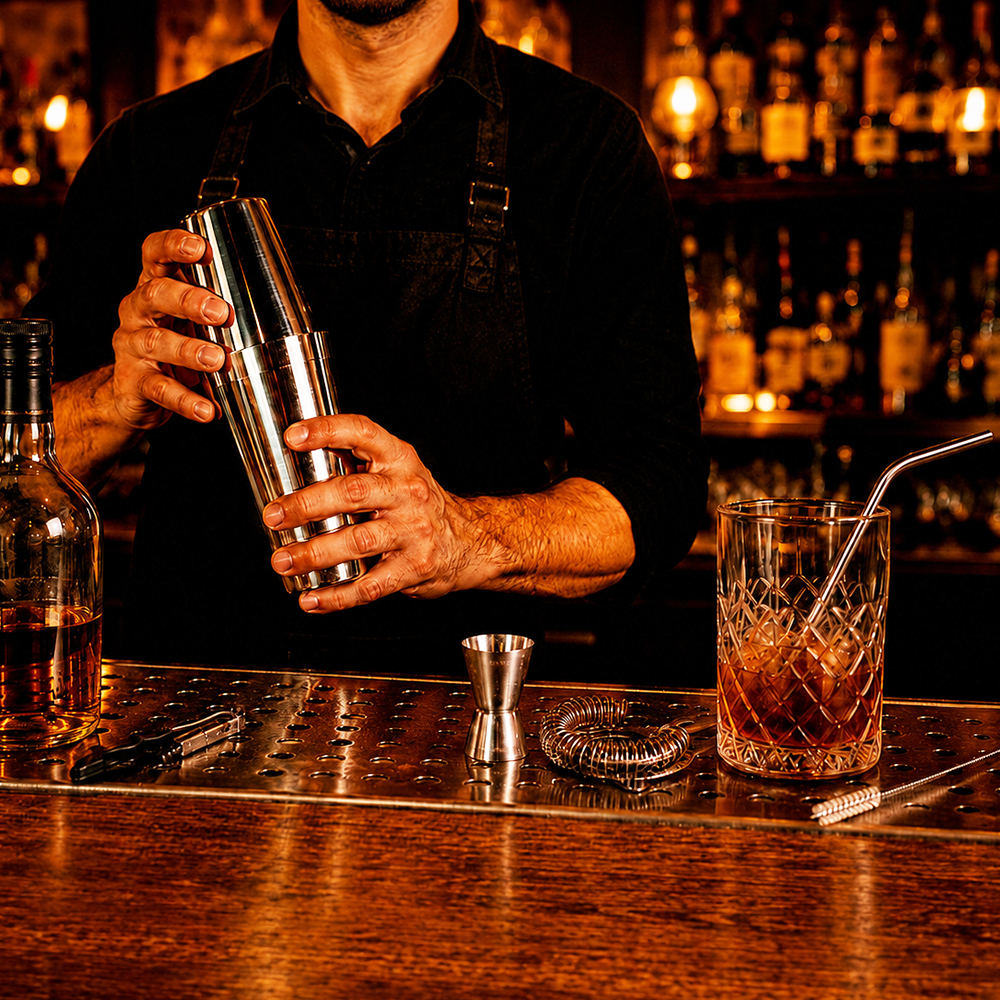 Набор Cocktail с изогнутой трубочкой и ершиком, Серебристый-1