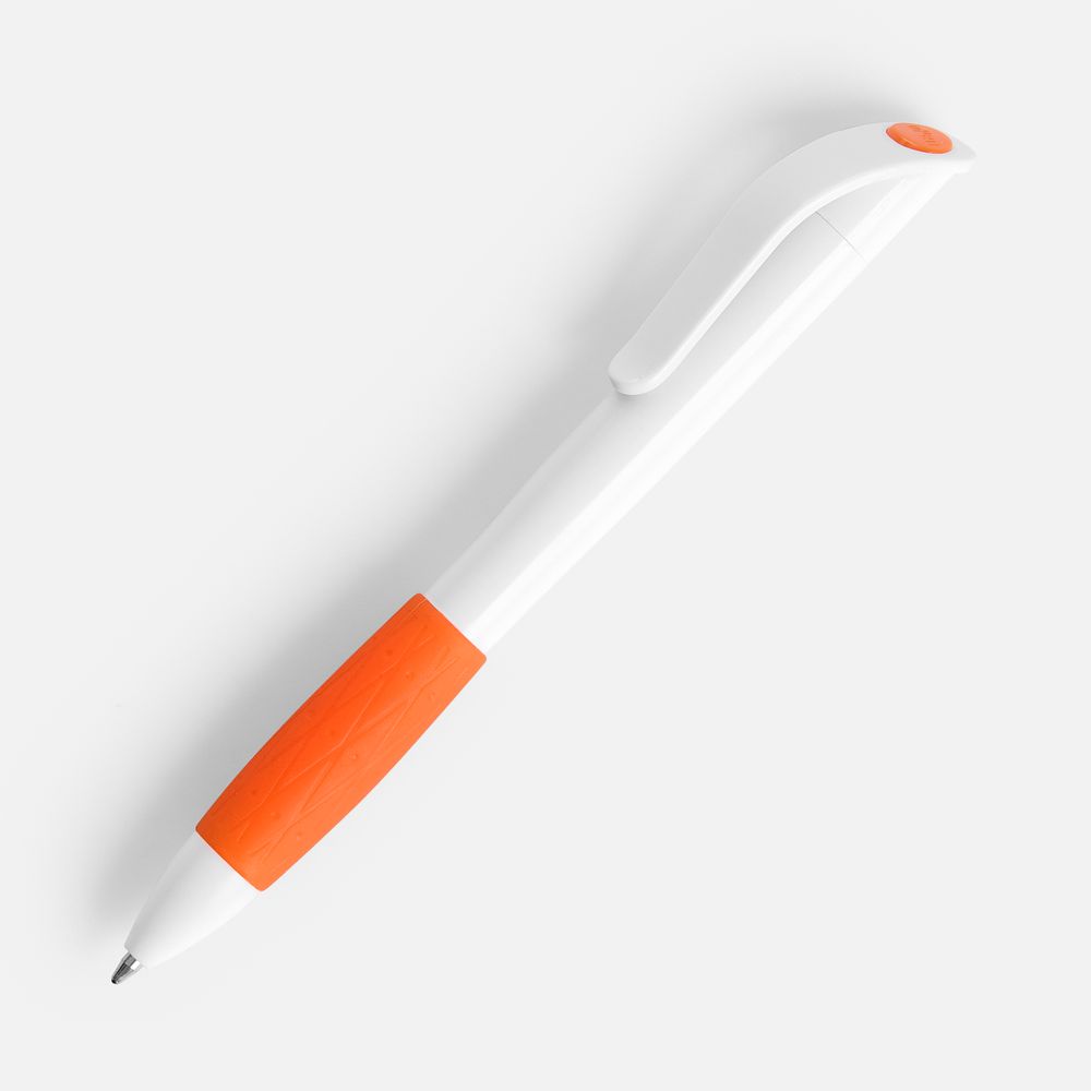 Ручка шариковая Grip, белая с оранжевым-0