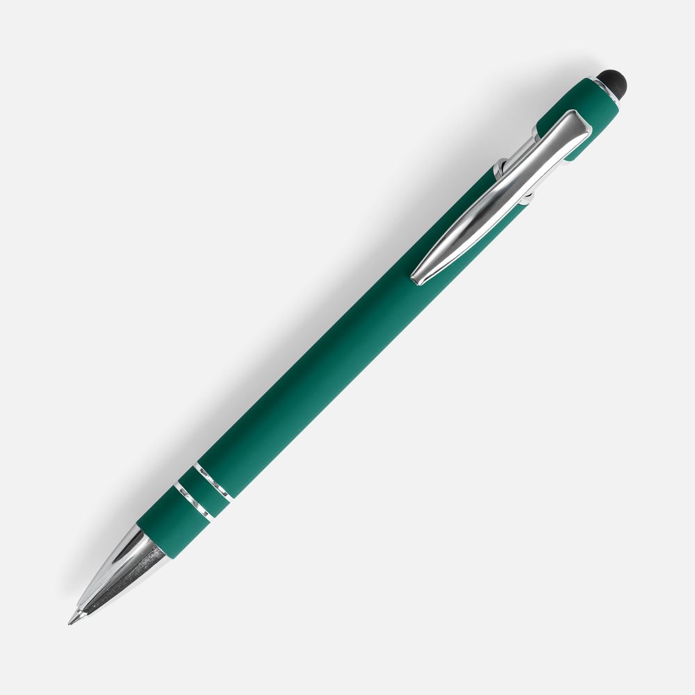 Ручка шариковая Pointer Soft Touch со стилусом, зеленая-1
