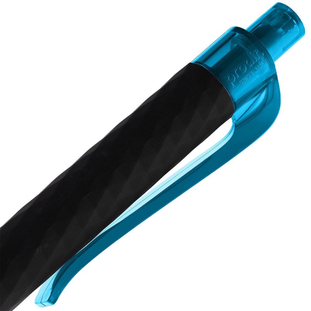 Ручка шариковая Prodir QS01 PRT-T Soft Touch, черная с голубым-3