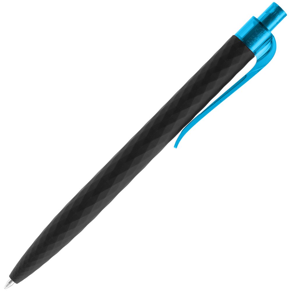 Ручка шариковая Prodir QS01 PRT-T Soft Touch, черная с голубым-2
