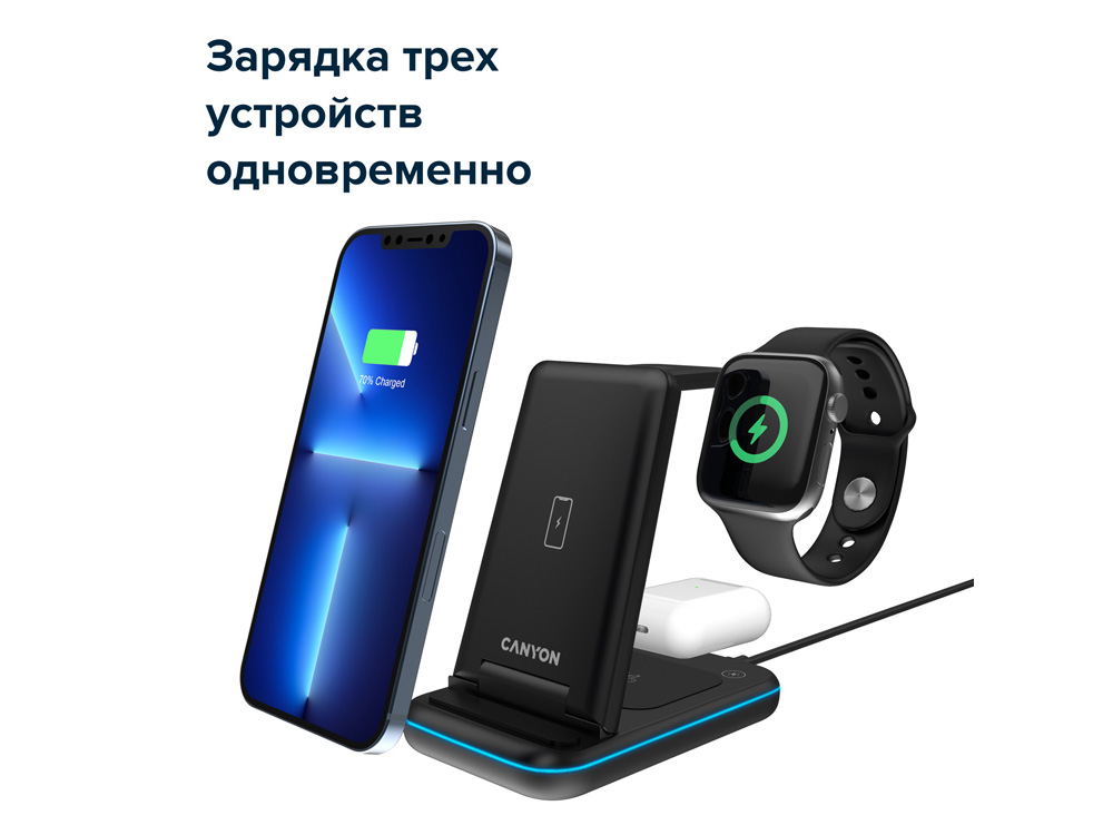 Беспроводное зарядное устройство 3-в-1 CANYON WS-304 (CNS-WCS304B), 15W, черный-6