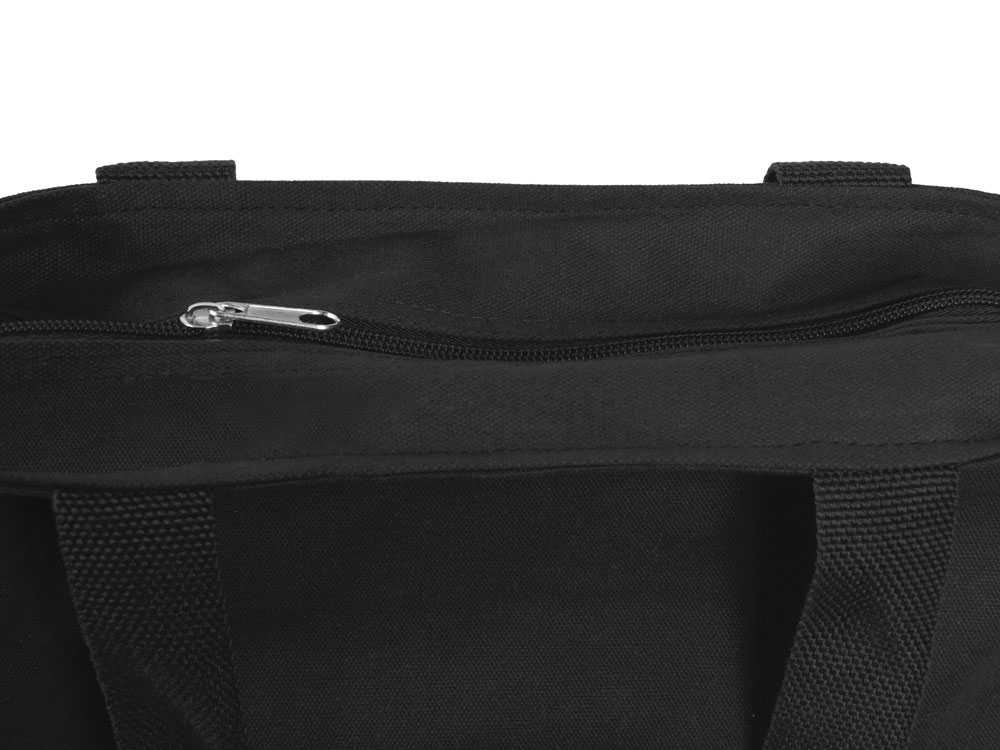 Сумка на молнии Zipper из хлопка 280 г c карманом на молнии спереди, черный-5