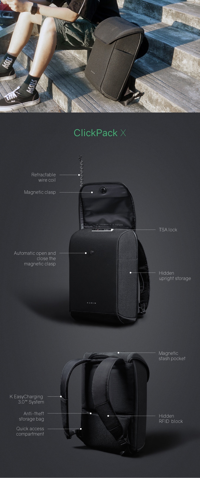 Рюкзак ClickPack X 45х32х15,5 см, с клапаном, черный-33