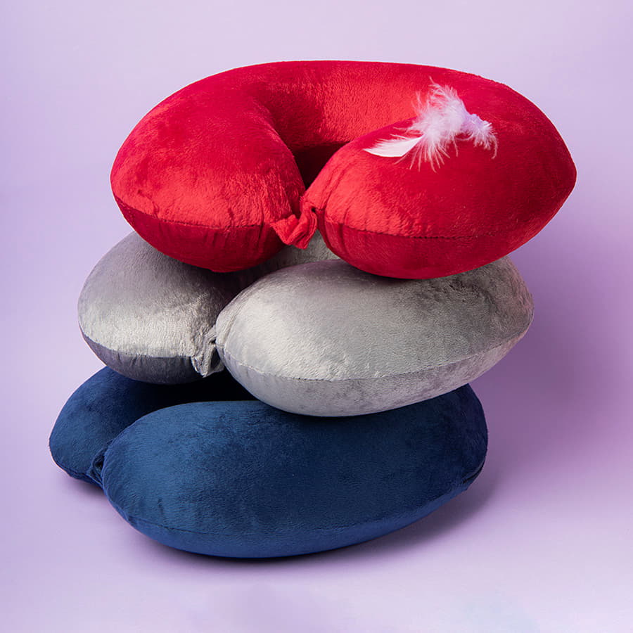 Подушка дорожная  "SOFT"; memory foam, микрофибра,серый, серый-3