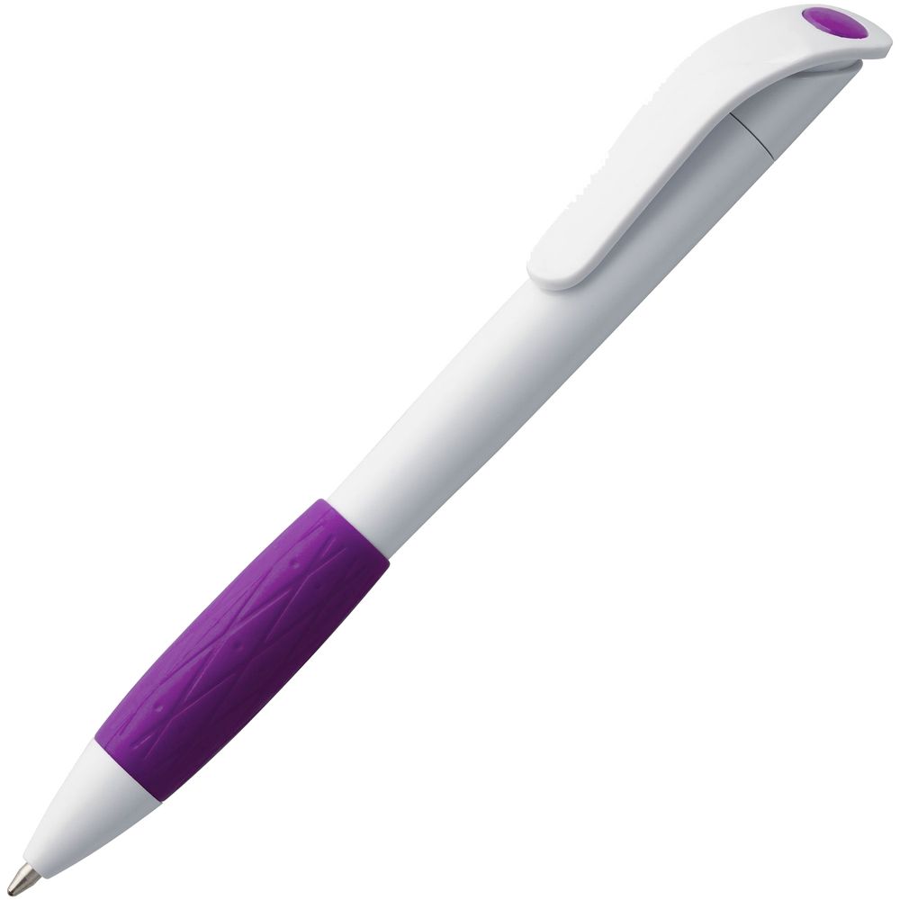 Ручка шариковая Grip, белая с фиолетовым-0