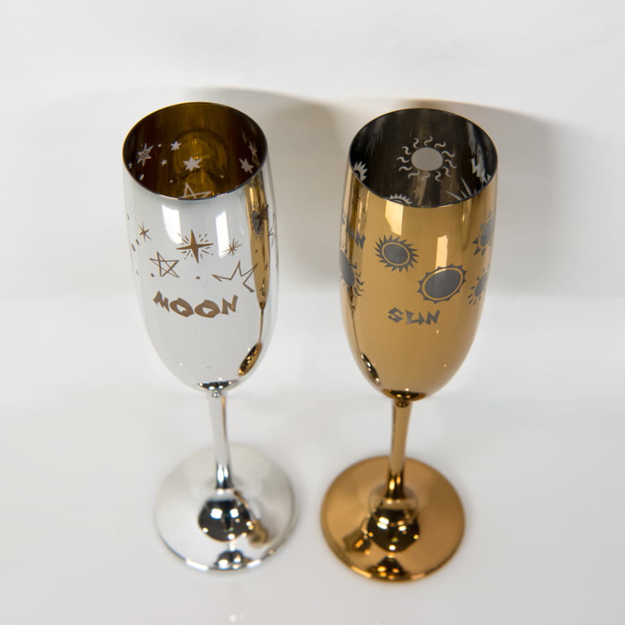Бокалы для шампанского MOONSUN (2шт), золотой и серебяный, 26,5х25,3х9,5см, стекло, серебристый, золотистый-4