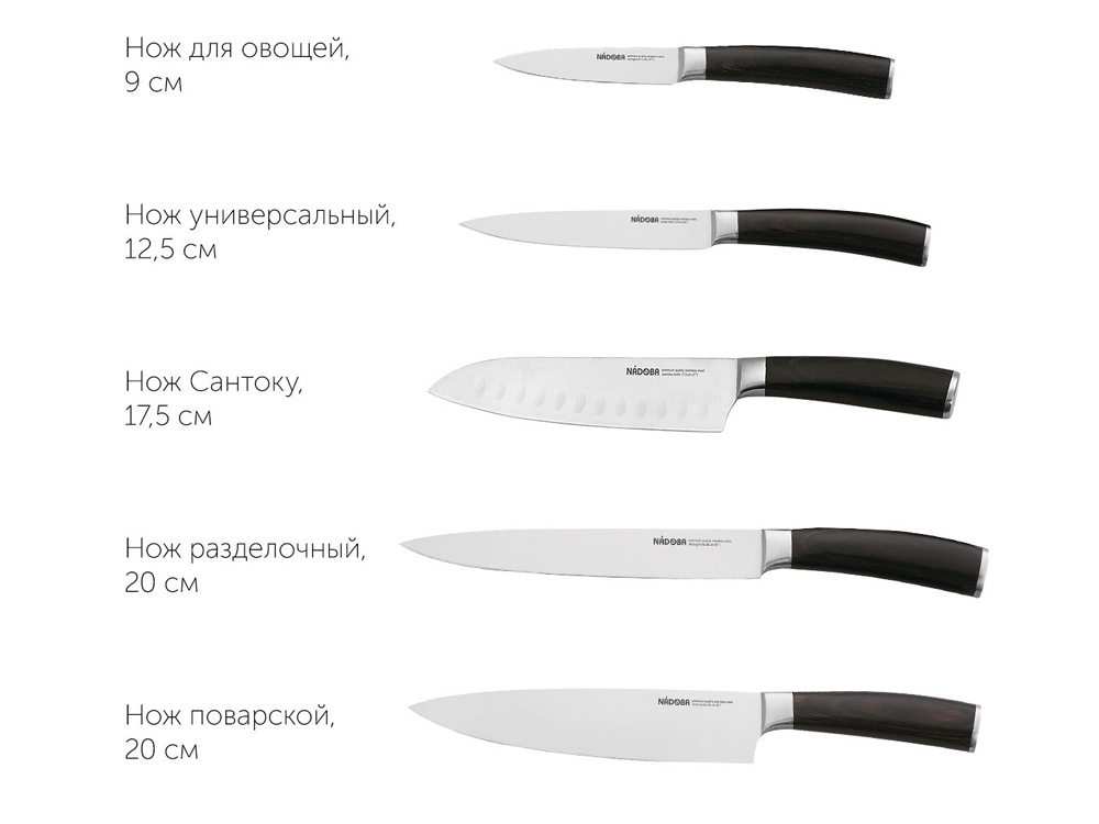 Набор из 5 кухонных ножей и блока для ножей с ножеточкой, NADOBA, серия DANA-7