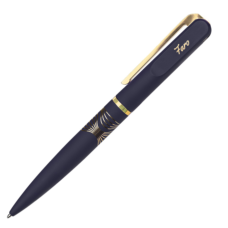 Ручка шариковая FARO, покрытие soft touch, синий, золотистый-5