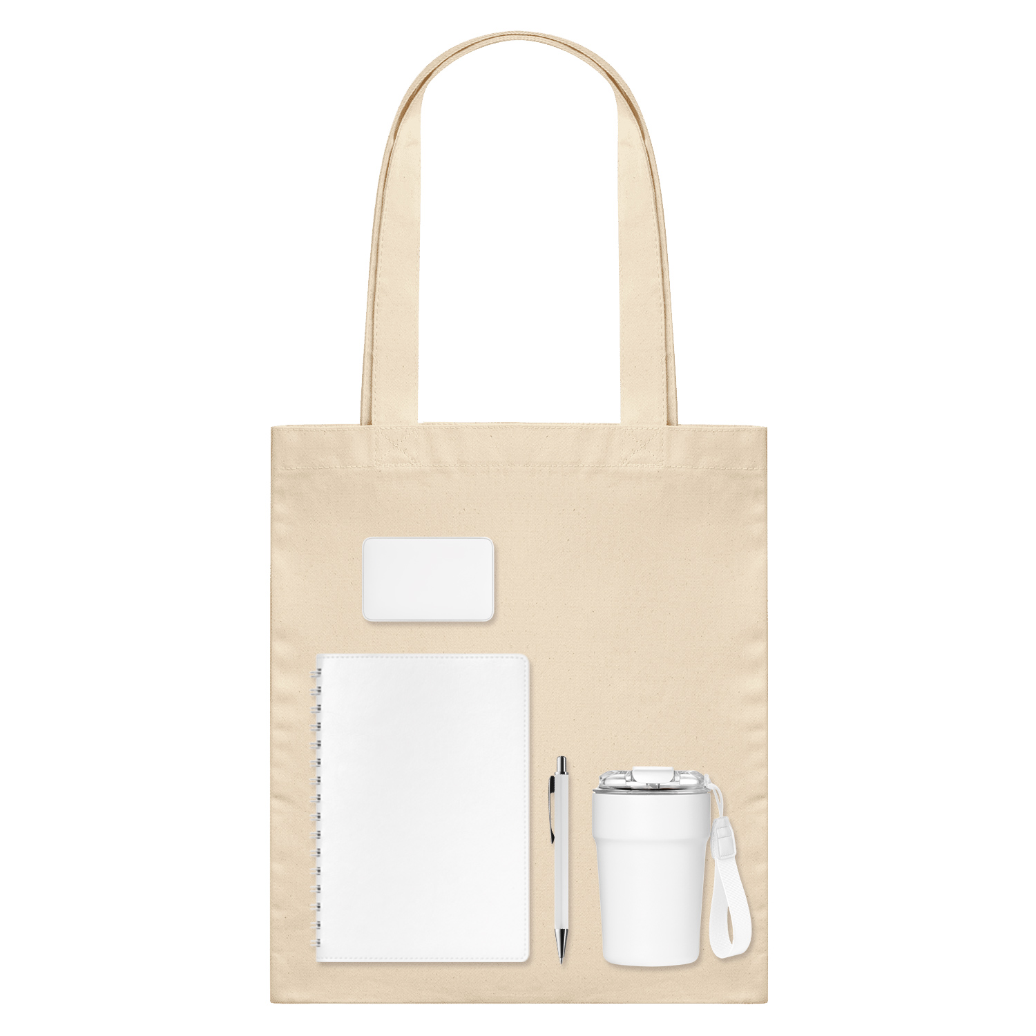 Подарочный набор Велком Пак (Welcome Pack), белый (термокружка, ежедневник, ручка, ЗУ, шоппер)-0