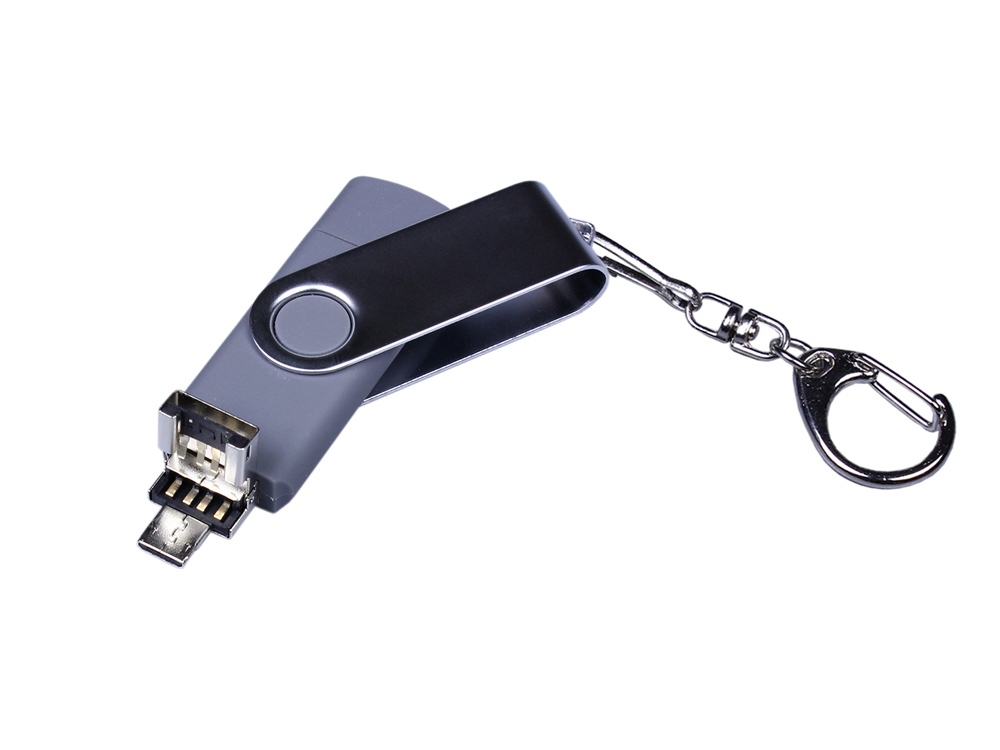 USB-флешка на 32 Гб поворотный механизм, c двумя дополнительными разъемами MicroUSB и TypeC, серебро-2