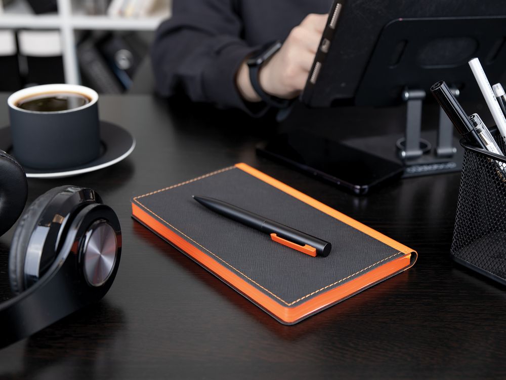 Ручка шариковая Inkolor, черная с оранжевым-3