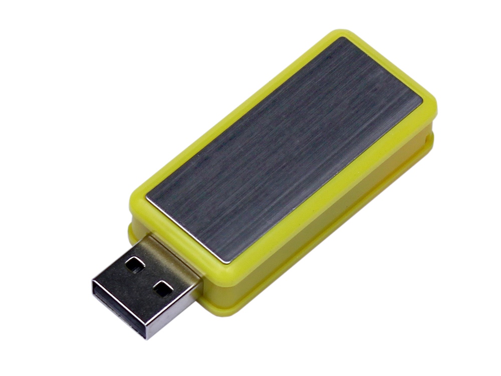 USB-флешка промо на 64 Гб прямоугольной формы, выдвижной механизм, желтый-0
