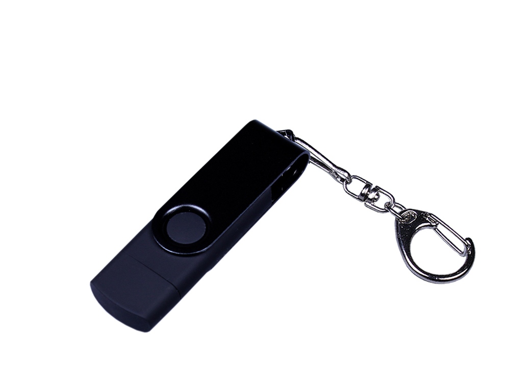 USB-флешка на 32 Гб 3 в 1 поворотный механизм, c двумя дополнительными разъемами MicroUSB и TypeC C с одноцветным металлическим клипом, черный-0