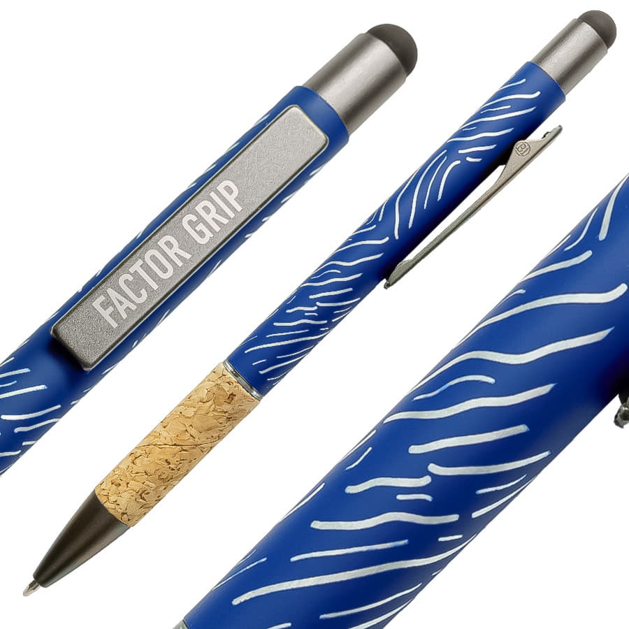 Ручка шариковая FACTOR GRIP со стилусом, синий, серый-1
