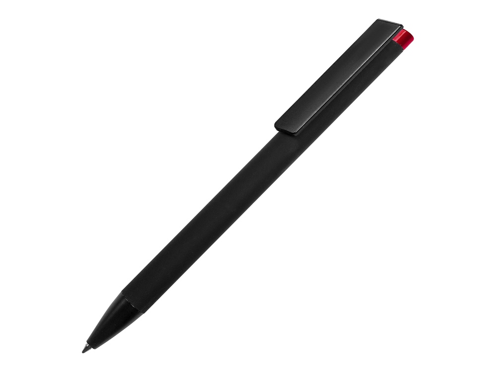 Ручка металлическая шариковая Taper Metal софт-тач с цветным зеркальным слоем, черный с красным-1