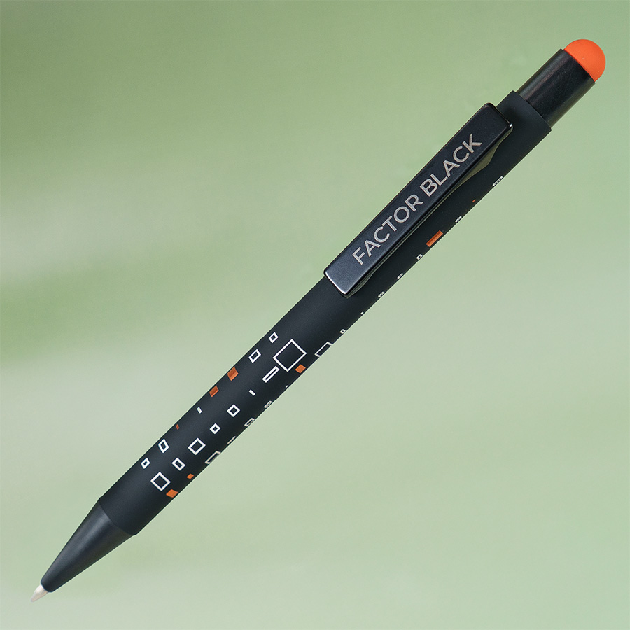 Ручка шариковая FACTOR BLACK со стилусом, черный, оранжевый-2