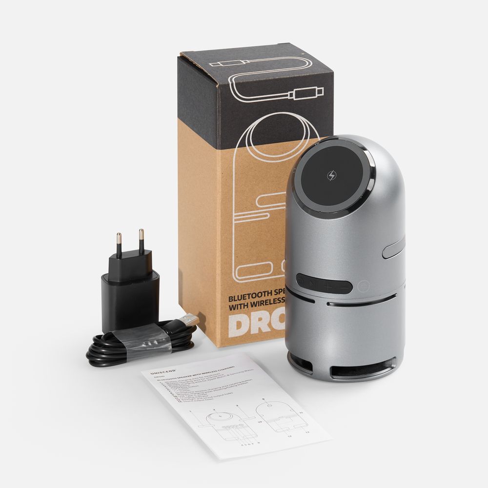 Bluetooth-колонка с беспроводной зарядкой Droid, серая-4
