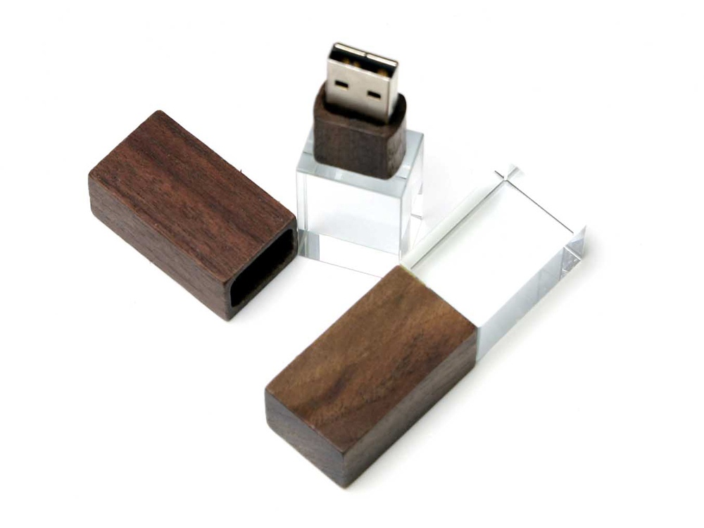 USB-флешка на 64 ГБ прямоугольной формы, под гравировку 3D логотипа, материал стекло, с деревянным колпачком красного цвета, красный-2