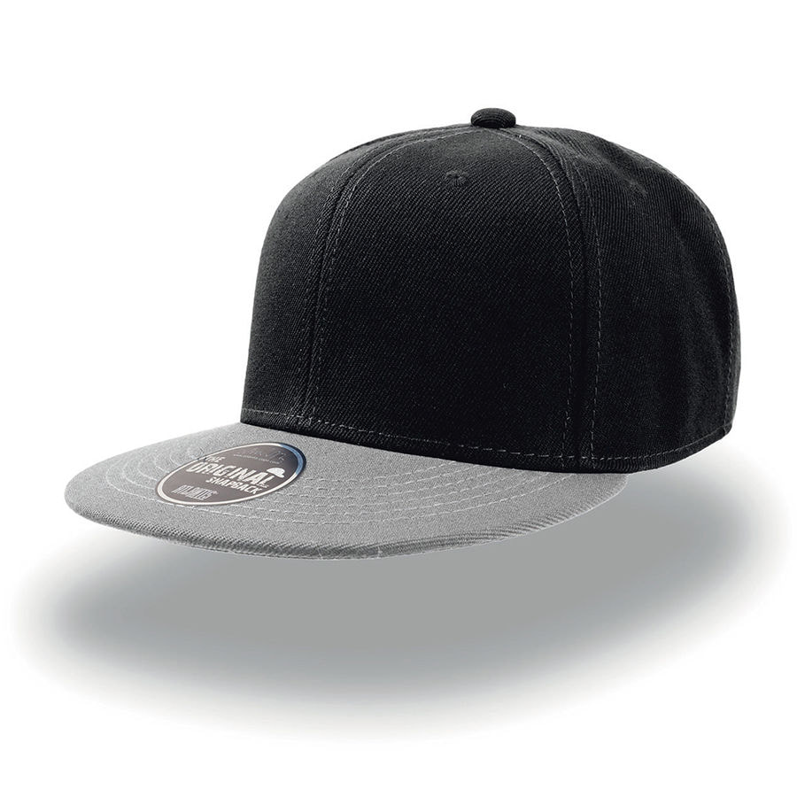 Бейсболка SNAP BACK, 6 клиньев, пластиковая застежка, черный, серый-0
