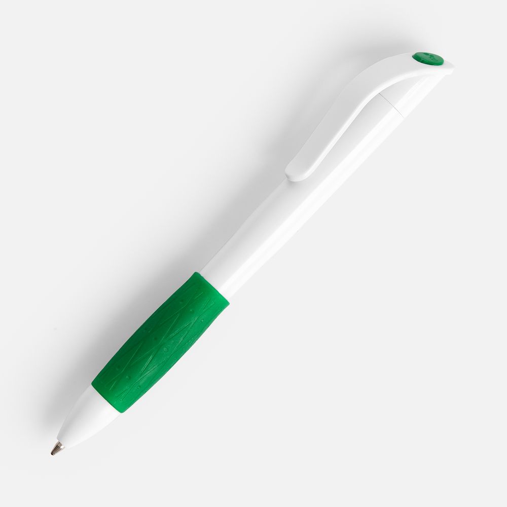 Ручка шариковая Grip, белая с зеленым-0