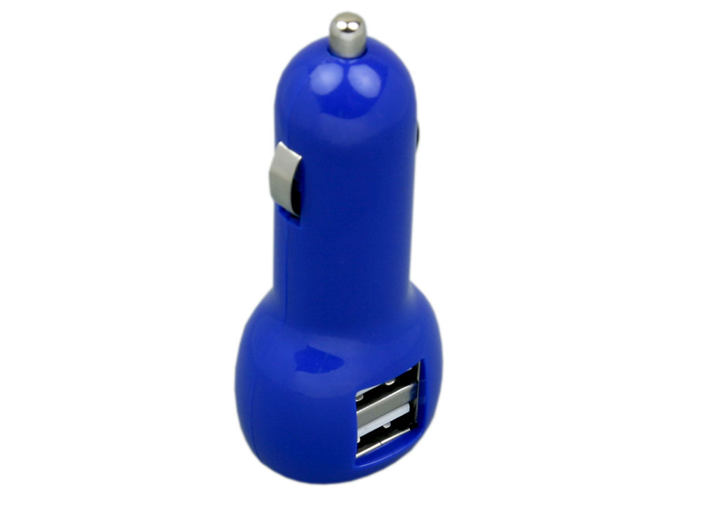 Автомобильная зарядка CC-01, 2 USB порта, синий цвет.-2