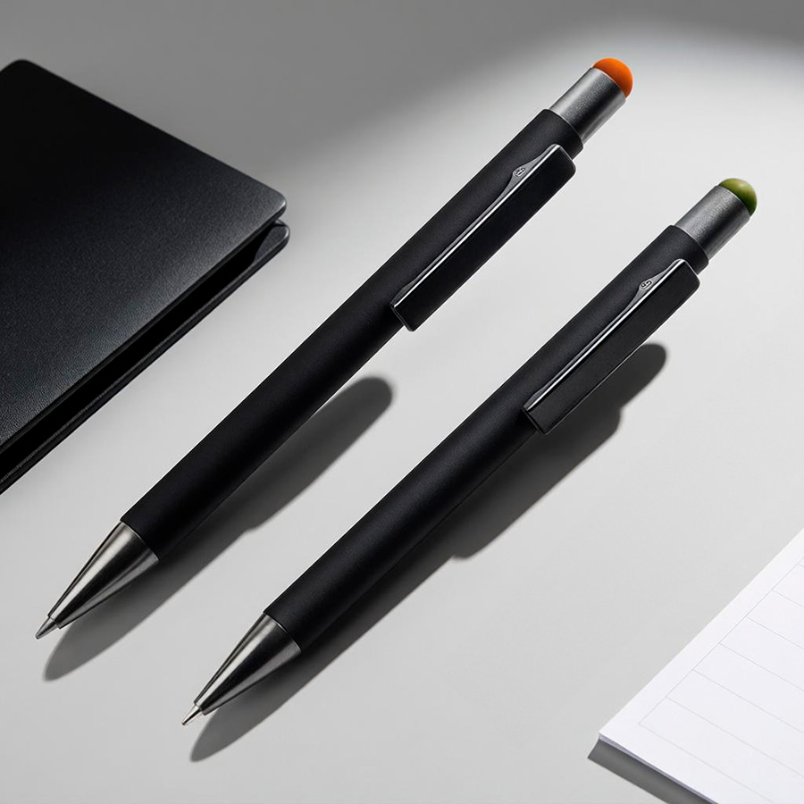 Ручка шариковая FACTOR BLACK со стилусом, черный, зеленый-5