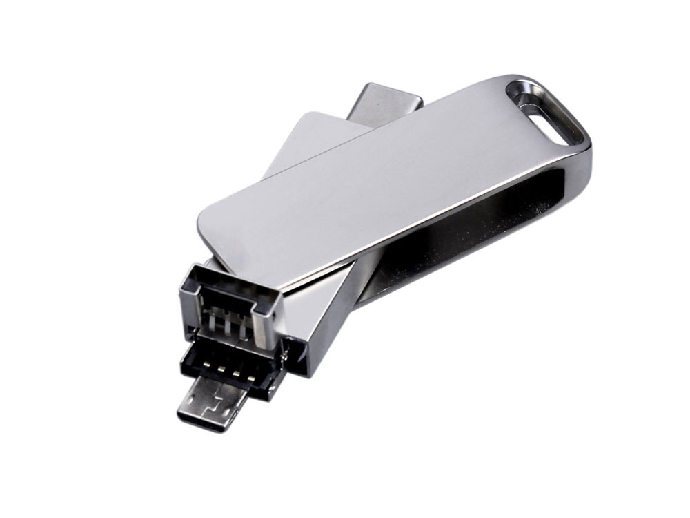USB 3.0-флешка на 32 Гб поворотный механизм, c дополнительным разъемом Micro USB с одноцветным металлическим клипом-2