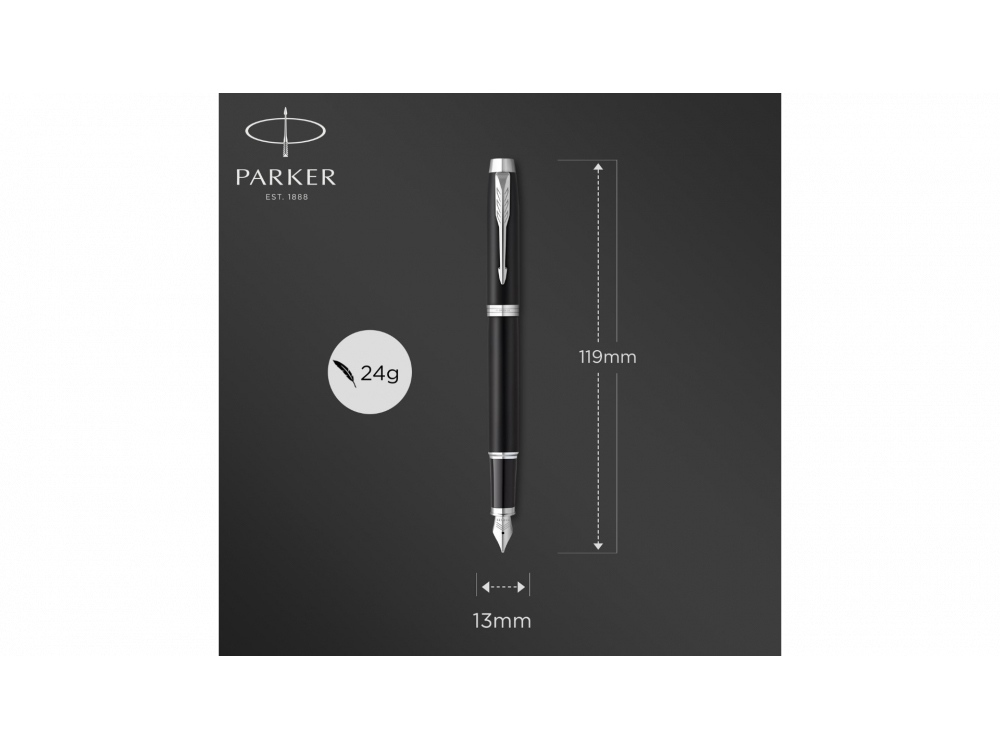 Перьевая ручка Parker IM Mat Black CT, перо: F, цвет чернил: blue, в подарочной упаковке.-5