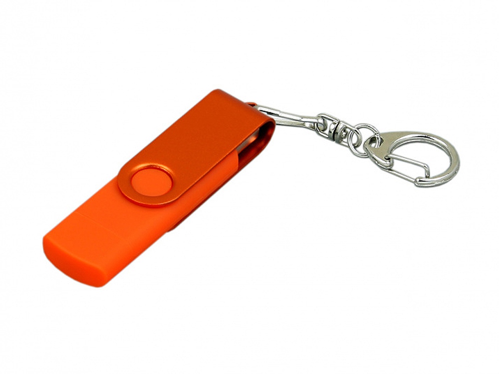 Флешка с поворотным механизмом, c дополнительным разъемом Micro USB, 16 Гб, оранжевый-0