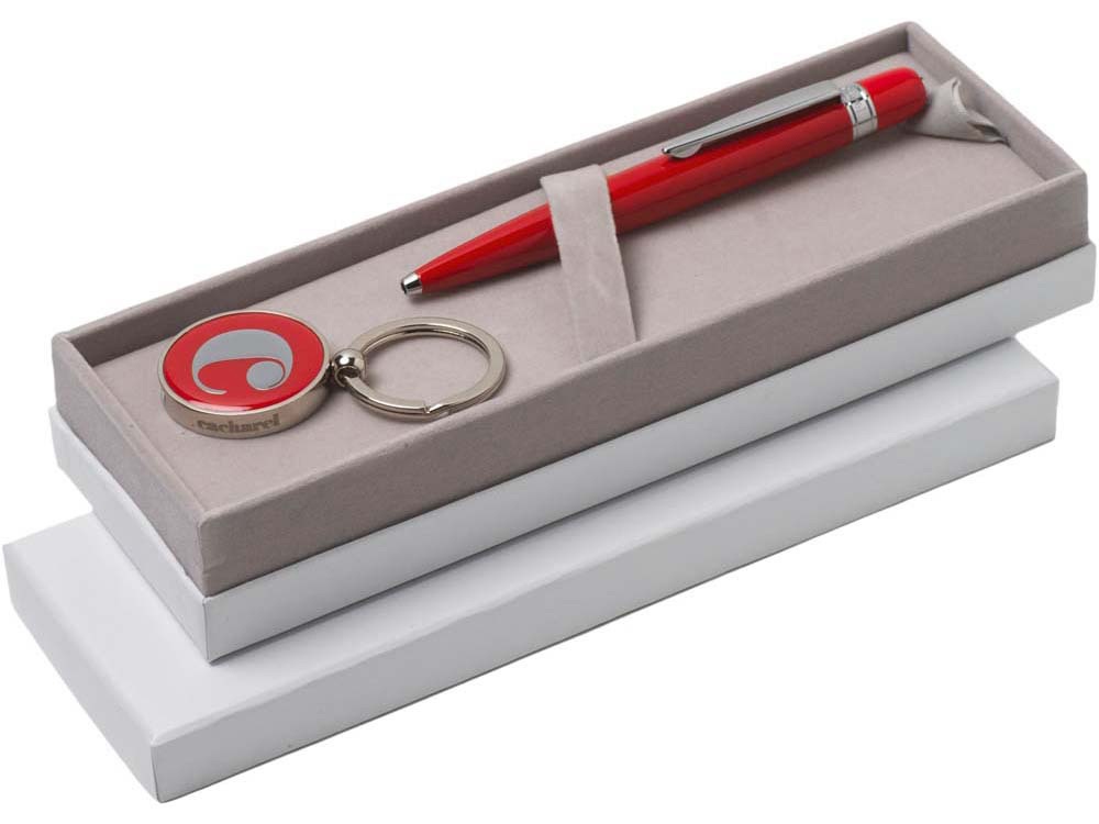 Набор Cacharel: шариковая ручка, брелок с флеш-картой USB 2. на 4 Гб, красный/серебристый-0