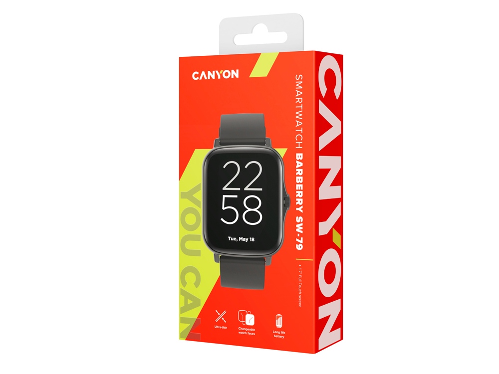 Умные часы CANYON Barberry SW-79, IP 67, BT 5.1, сенсорный дисплей 1.7, черный-5