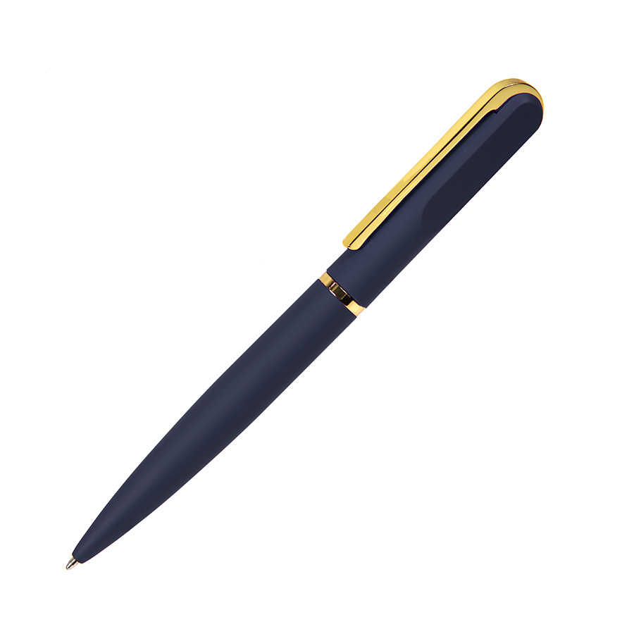 Ручка шариковая FARO, покрытие soft touch, синий, золотистый-0