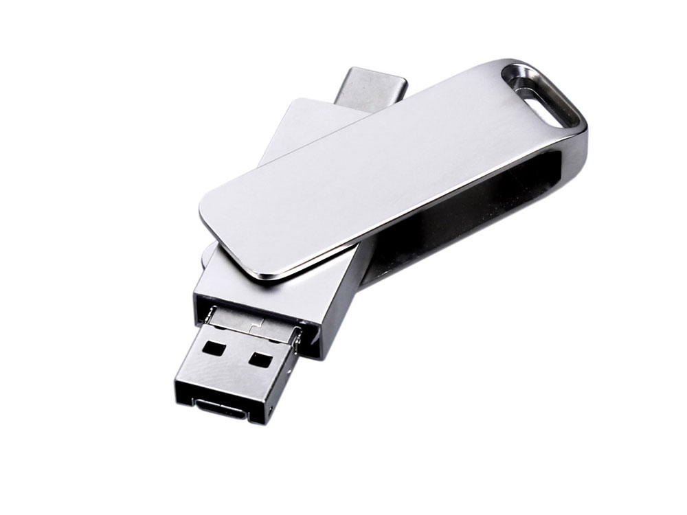 USB 3.0-флешка на 32 Гб поворотный механизм, c дополнительным разъемом Micro USB с одноцветным металлическим клипом-0