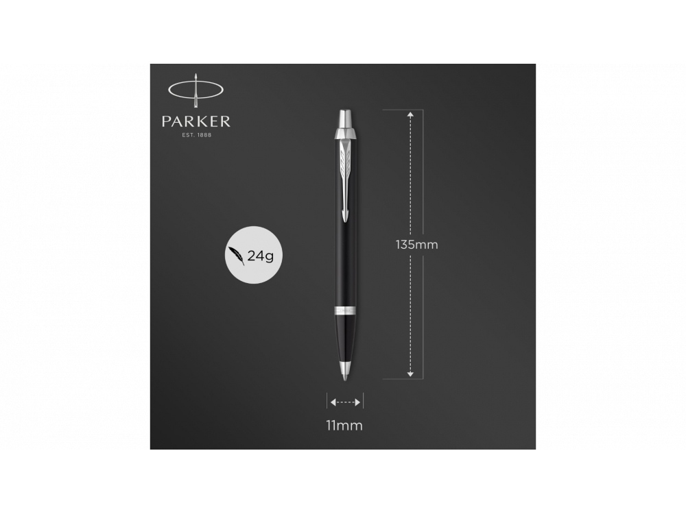 Шариковая ручка Parker IM Mat Black CT лак матовый, стержень: M, цвет чернил: blue, в подарочной упаковке.-4