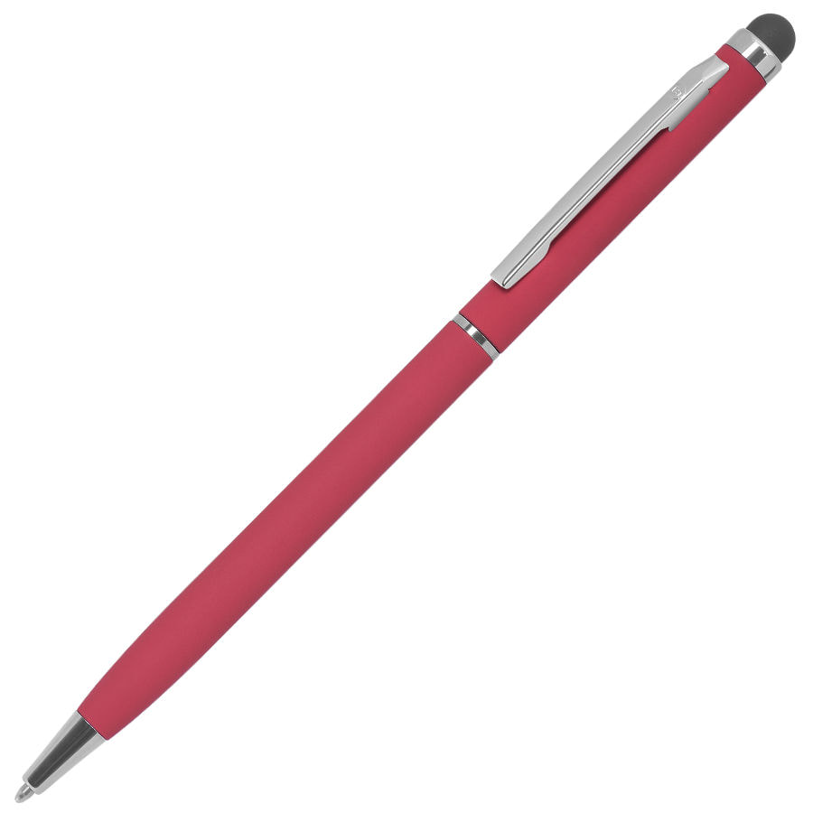 Ручка шариковая со стилусом TOUCHWRITER SOFT, покрытие soft touch, красный, серебристый-0
