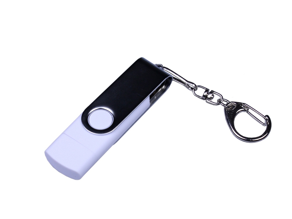 USB-флешка на 32 Гб поворотный механизм, c двумя дополнительными разъемами MicroUSB и TypeC, белый-0